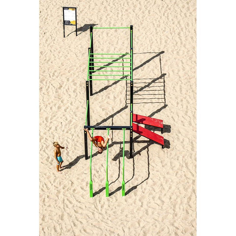 Games on the beach Black Modern Wood Framed Art Print with Double Matting by Ignacy, Cembrzynski