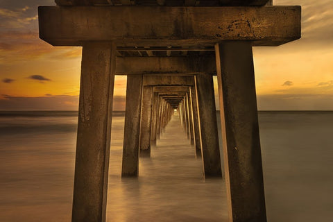 Sunset under the Pier Black Ornate Wood Framed Art Print with Double Matting by Cai, James