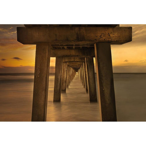 Sunset under the Pier Black Modern Wood Framed Art Print with Double Matting by Cai, James