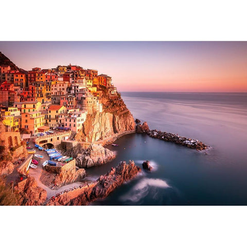 Manarola White Modern Wood Framed Art Print by Schaarschmidt, Christoph