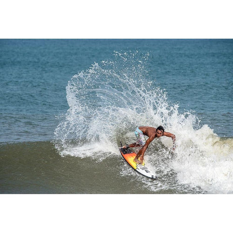 Surfing at Chennai Gold Ornate Wood Framed Art Print with Double Matting by GV, BALASUBRAMANIAN