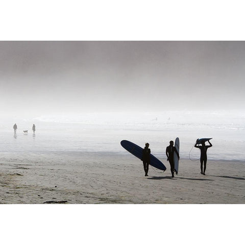 Surfing Time in a Foggy Day White Modern Wood Framed Art Print by Erkmen, Ugur