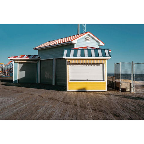 Boardwalk Shack White Modern Wood Framed Art Print by Leeman, Joshua