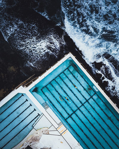 Most famous ocean pool in Australia White Modern Wood Framed Art Print with Double Matting by Sarfraz, Asad