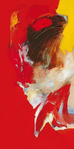 Triptyque rouge I Black Ornate Wood Framed Art Print with Double Matting by Magis, Pascal