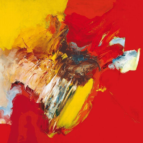 Triptyque rouge II Black Modern Wood Framed Art Print with Double Matting by Magis, Pascal