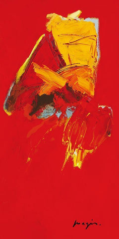 Triptyque rouge III White Modern Wood Framed Art Print with Double Matting by Magis, Pascal