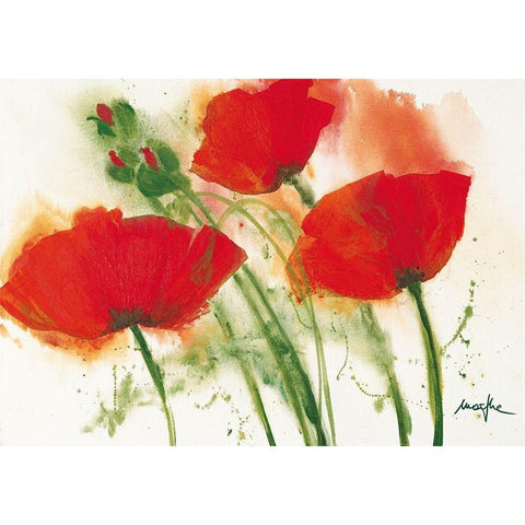 Coquelicots au vent I Gold Ornate Wood Framed Art Print with Double Matting by Marthe