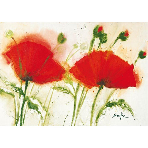 Coquelicots au vent II Black Modern Wood Framed Art Print with Double Matting by Marthe