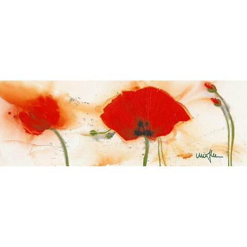 Coquelicots au vent III Gold Ornate Wood Framed Art Print with Double Matting by Marthe