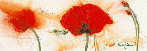 Coquelicots au vent III White Modern Wood Framed Art Print with Double Matting by Marthe