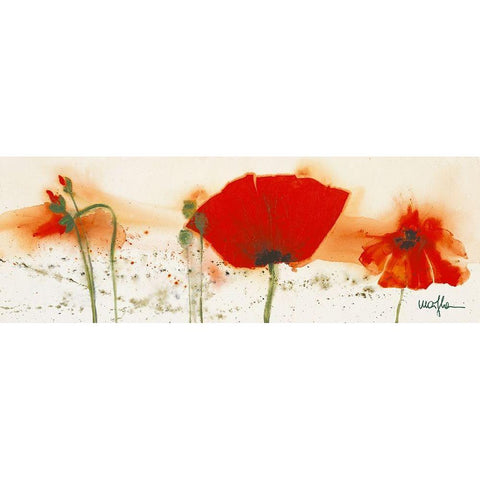 Coquelicots au vent IV Gold Ornate Wood Framed Art Print with Double Matting by Marthe