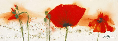 Coquelicots au vent IV White Modern Wood Framed Art Print with Double Matting by Marthe