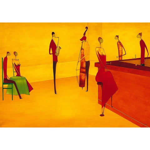 Bar Jazz Black Modern Wood Framed Art Print with Double Matting by Ona