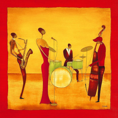 Jazz Band White Modern Wood Framed Art Print with Double Matting by Ona