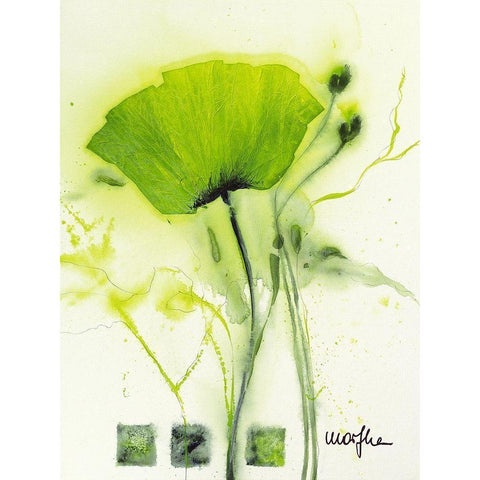 Coquelicot vert I Black Modern Wood Framed Art Print with Double Matting by Marthe