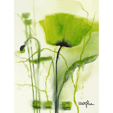 Coquelicot vert II Black Modern Wood Framed Art Print with Double Matting by Marthe