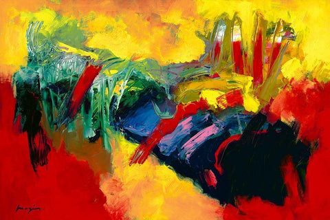 Rouge - Jaune I Black Ornate Wood Framed Art Print with Double Matting by Magis, Pascal