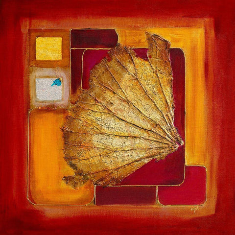 Le lotus d or I White Modern Wood Framed Art Print with Double Matting by Perinciolo Duluc, Lyne