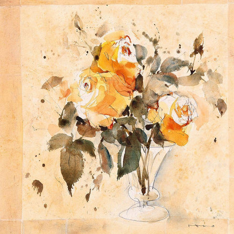 Roses III Gold Ornate Wood Framed Art Print with Double Matting by ROMO-Rolf Morschhauser