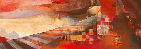 Railway Landscape White Modern Wood Framed Art Print with Double Matting by Holtkamp, Margreet