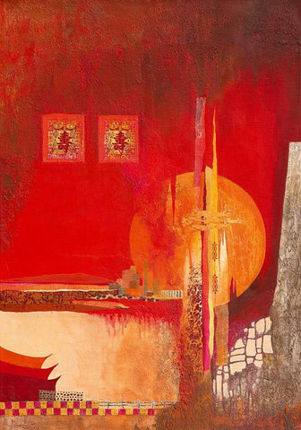 Chinese Landscape White Modern Wood Framed Art Print with Double Matting by Holtkamp, Margreet