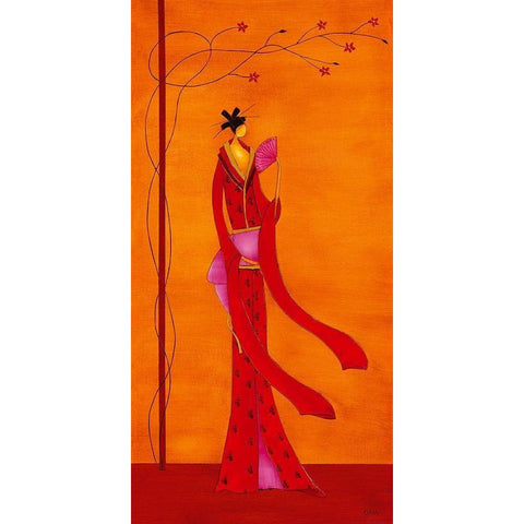 Geisha I Gold Ornate Wood Framed Art Print with Double Matting by Ona