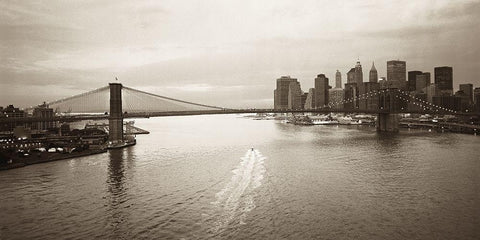 Brooklyn Bridge at Dawn White Modern Wood Framed Art Print with Double Matting by Butcher, Dave