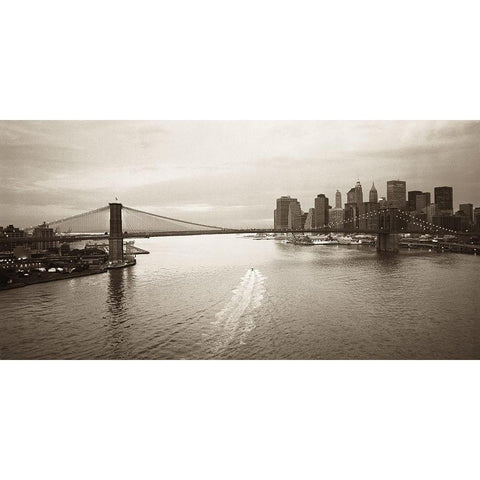 Brooklyn Bridge at Dawn Black Modern Wood Framed Art Print with Double Matting by Butcher, Dave