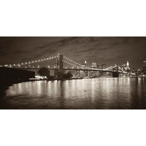 Brooklyn Bridge at Night Black Modern Wood Framed Art Print with Double Matting by Butcher, Dave