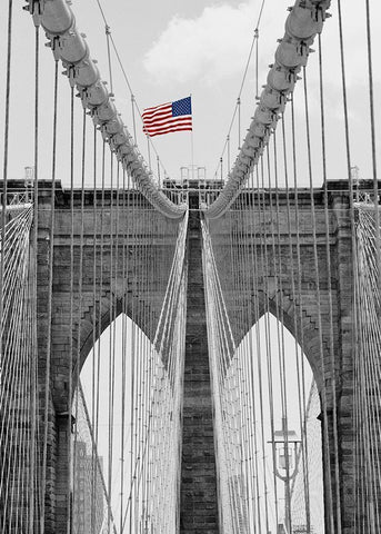 Brooklyn Bridge Tower and Cables #2 White Modern Wood Framed Art Print with Double Matting by Butcher, Dave