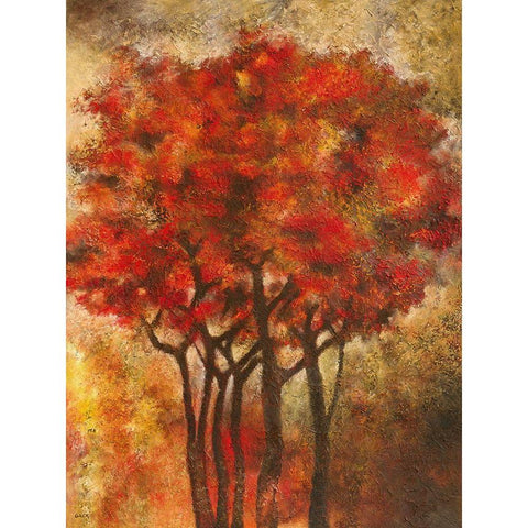 Arbres Rouges Gold Ornate Wood Framed Art Print with Double Matting by Gack, Jean-Pierre