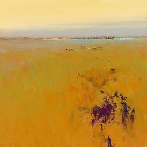 Meadow in warm Colors Black Modern Wood Framed Art Print with Double Matting by Groenhart, Jan