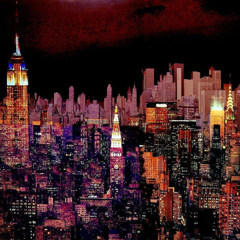 New York by Night I Black Ornate Wood Framed Art Print with Double Matting by Mereditt.f