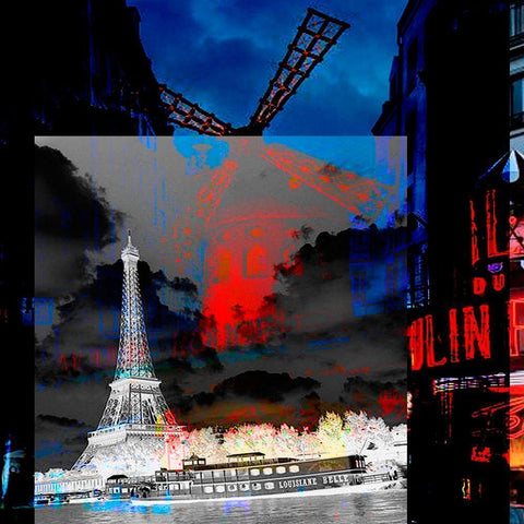 Paris Moulin Rouge Black Modern Wood Framed Art Print by Mereditt.f