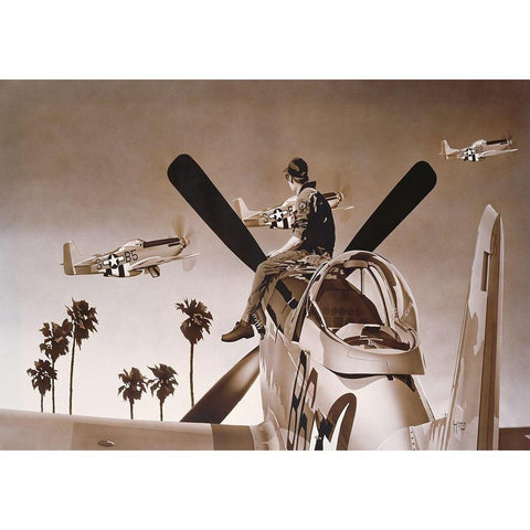 Air Training Black Modern Wood Framed Art Print with Double Matting by Tempier, Guy