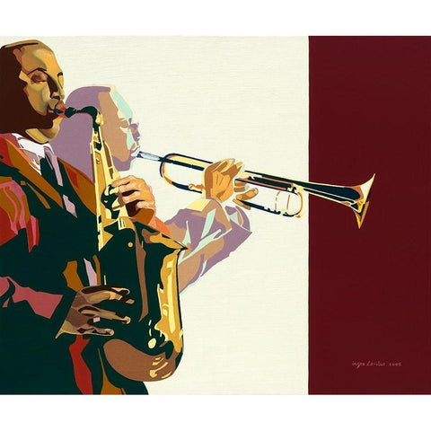 Sax n Trumpet White Modern Wood Framed Art Print by Levitus, Inger