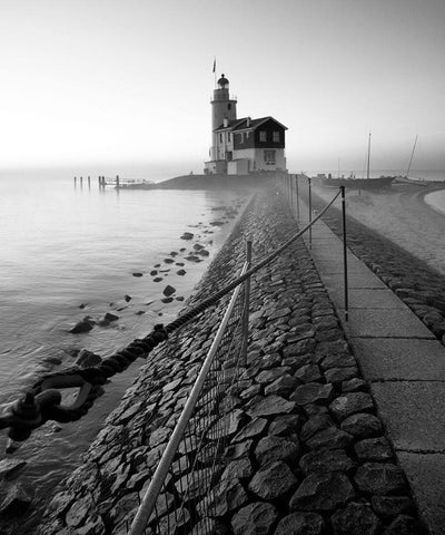 Lighthouse Black Ornate Wood Framed Art Print with Double Matting by Duczynski, Maciej