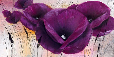 Pavot violet II Black Ornate Wood Framed Art Print with Double Matting by Zacher-Finet, Isabelle
