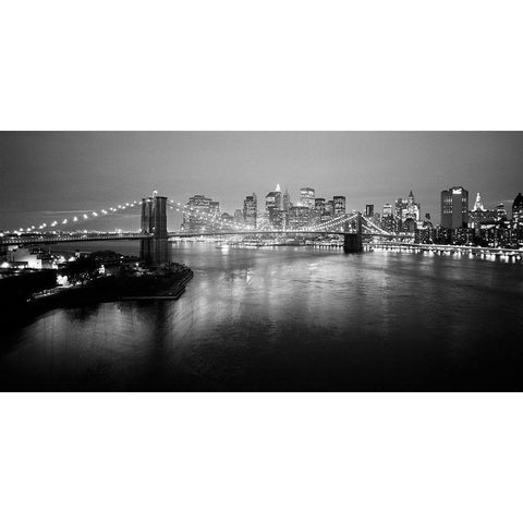 Brooklyn Bridge Black Modern Wood Framed Art Print with Double Matting by Butcher, Dave