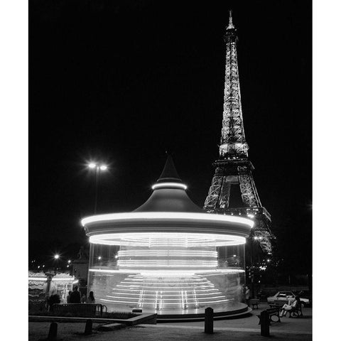 Eiffel Tower Merry Go Round Gold Ornate Wood Framed Art Print with Double Matting by Butcher, Dave