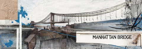 Manhattan Bridge White Modern Wood Framed Art Print with Double Matting by Laffargue, Caroline