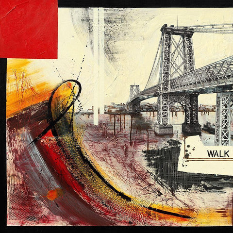 Walk Over East River I White Modern Wood Framed Art Print with Double Matting by Laffargue, Caroline