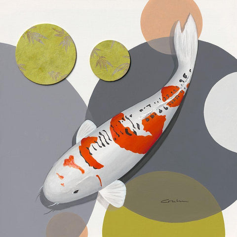 Koi Harmony Doitsu Kujaku White Modern Wood Framed Art Print by Gruhn, Nicole