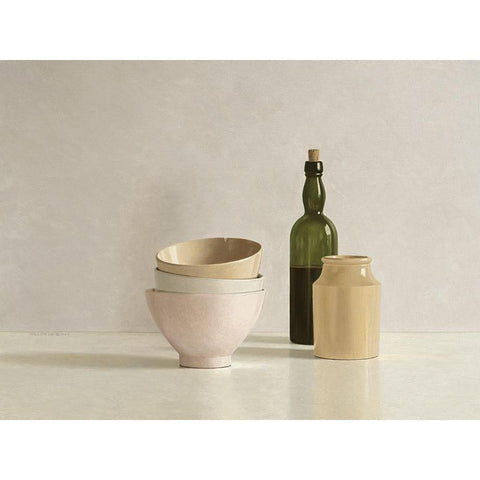 Stacked Bowls-Bottle and little Jar Gold Ornate Wood Framed Art Print with Double Matting by de Bont, Willem