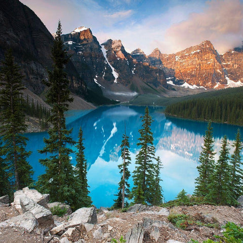 West Alberta - Moraine Lake White Modern Wood Framed Art Print by Brommelhorster, Ulf