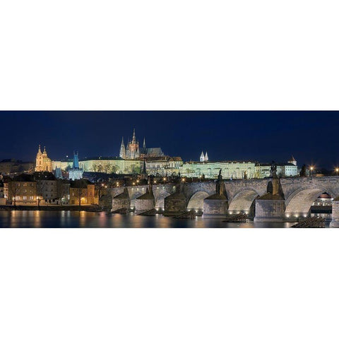 Prag Karlsbrucke Black Modern Wood Framed Art Print with Double Matting by Fischer, Rolf