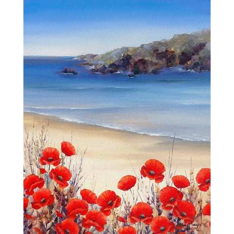 Poppies by the Sea Black Modern Wood Framed Art Print with Double Matting by Mayes, Hilary