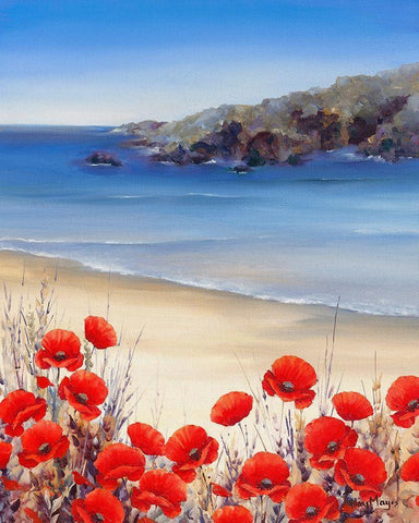 Poppies by the Sea White Modern Wood Framed Art Print with Double Matting by Mayes, Hilary