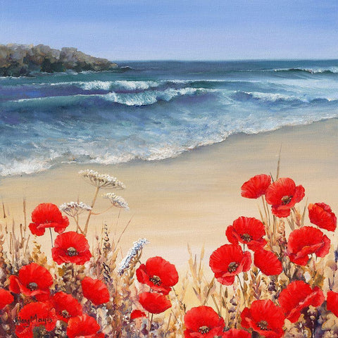 Poppy Tides White Modern Wood Framed Art Print with Double Matting by Mayes, Hilary